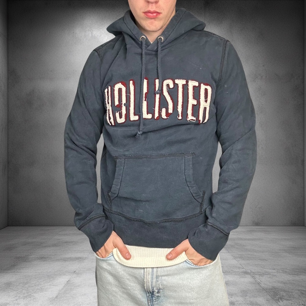 Vintage Hollister Co Hoodie Navy Blue Distressed Logo Y2K Skater Grunge Medium